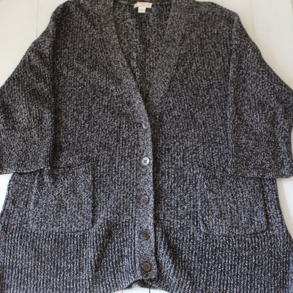 GAP Black and White Marled Three-Quarter Sleeve Long Knit Button Up Cardigan - Picture 2 of 7